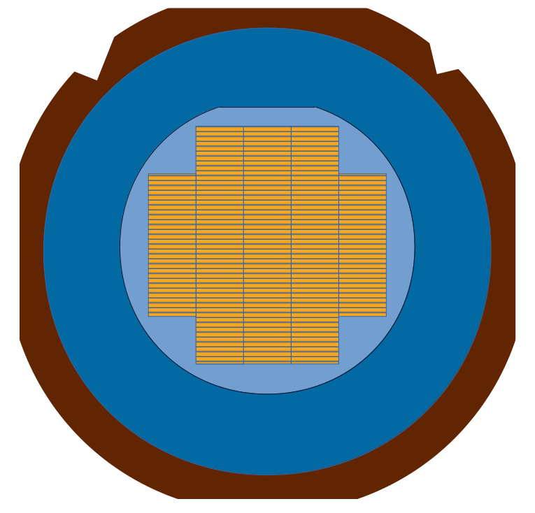 top view of a wafer on blue tape being held by a frame